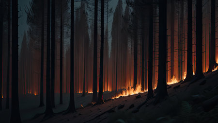 Wildfire catastrophe illustration. The forest is on fire.の素材