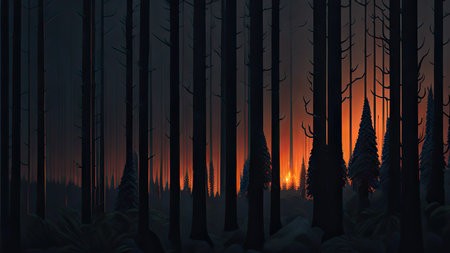 Wildfire catastrophe illustration. The forest is on fire.の素材