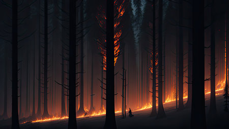 Wildfire catastrophe illustration. The forest is on fire.の素材
