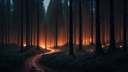 Wildfire catastrophe illustration. The forest is on fire.の素材