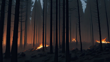 Wildfire catastrophe illustration. The forest is on fire.の素材