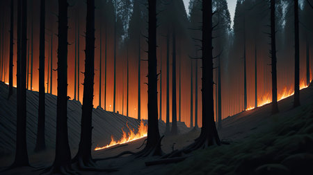 Wildfire catastrophe illustration. The forest is on fire.の素材