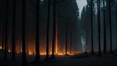 Wildfire catastrophe illustration. The forest is on fire.の素材