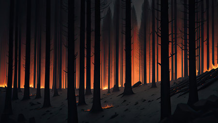 Wildfire catastrophe illustration. The forest is on fire.の素材