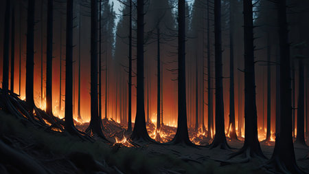 Wildfire catastrophe illustration. The forest is on fire.の素材