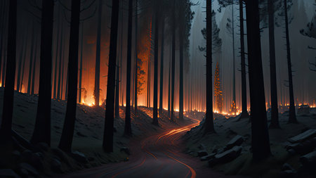 Wildfire catastrophe illustration. The forest is on fire.の素材