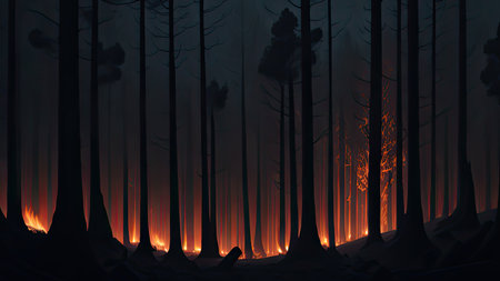 Wildfire catastrophe illustration. The forest is on fire.の素材