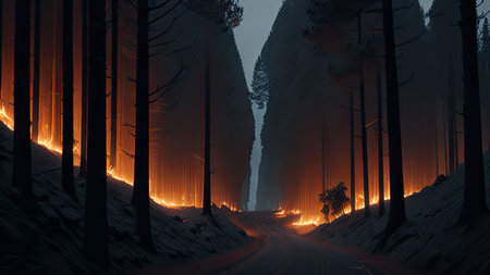 Wildfire catastrophe illustration. The forest is on fire.の素材