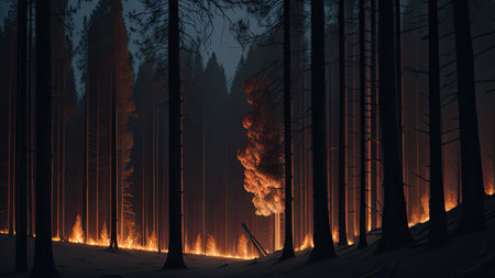 Wildfire catastrophe illustration. The forest is on fire.の素材
