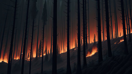 Wildfire catastrophe illustration. The forest is on fire.の素材