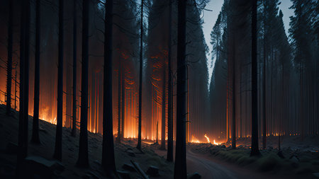 Wildfire catastrophe illustration. The forest is on fire.の素材