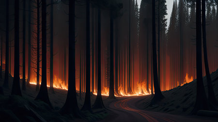 Wildfire catastrophe illustration. The forest is on fire.の素材