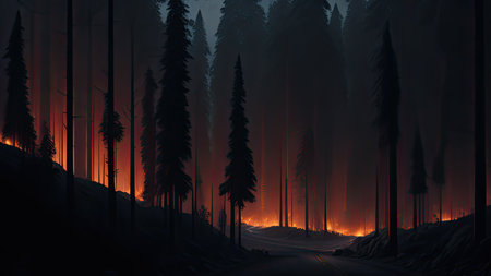 Wildfire catastrophe illustration. The forest is on fire.の素材
