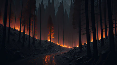 Wildfire catastrophe illustration. The forest is on fire.の素材