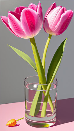 Pink Tulip. close-up. A present for a girl. still lifeの素材