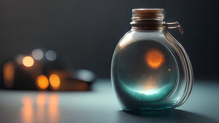 Space in a bottle. A beautiful scene of a bottle and the space objects inside. Abstraction, illustration.の素材