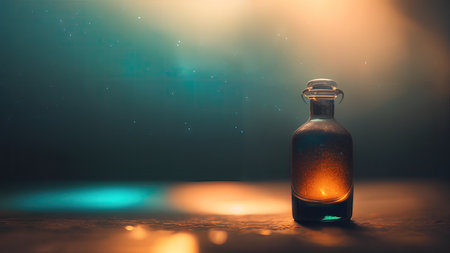 Space in a bottle. A beautiful scene of a bottle and the space objects inside. Abstraction, illustration.の素材