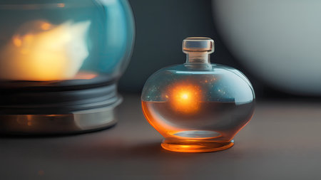 Space in a bottle. A beautiful scene of a bottle and the space objects inside. Abstraction, illustration.の素材