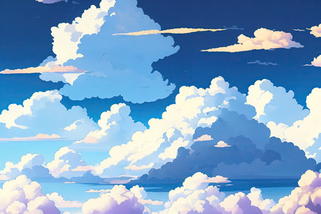 Learning clouds in anime style, illustration.の素材
