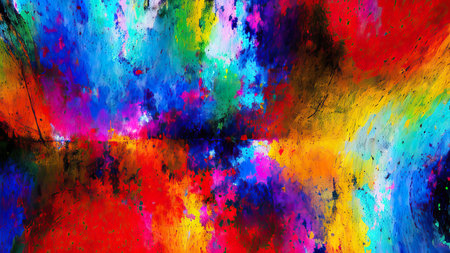 An abstract backdrop, filled with spills of paint, sloppy strokes.の素材