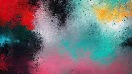 An abstract backdrop, filled with spills of paint, sloppy strokes.の素材