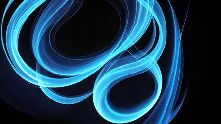 Blue flames of a gas stove on a black background. close-up. abstract illustrationの素材