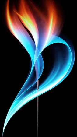 Blue flames of a gas stove on a black background. close-up. abstract illustrationの素材