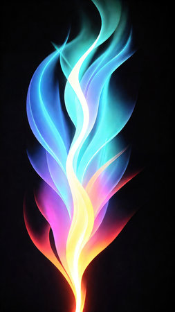 Blue flames of a gas stove on a black background. close-up. abstract illustrationの素材