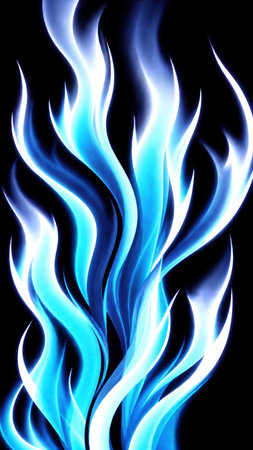 Blue flames of a gas stove on a black background. close-up. abstract illustrationの素材