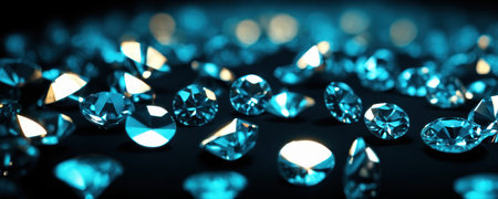 Brilliant diamonds on a dark background. 3d rendering.Close up macro a lot of faceted diamond fallingの素材