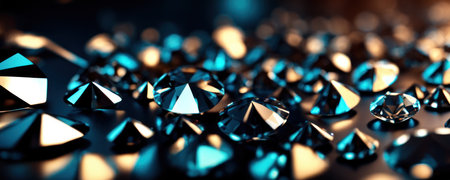 Brilliant diamonds on a dark background. 3d rendering.Close up macro a lot of faceted diamond fallingの素材