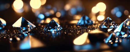 Brilliant diamonds on a dark background. 3d rendering.Close up macro a lot of faceted diamond fallingの素材