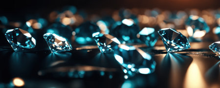 Brilliant diamonds on a dark background. 3d rendering.Close up macro a lot of faceted diamond fallingの素材