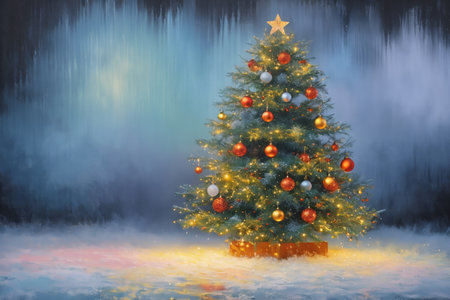 Abstract oil painting of Christmas tree, pastel colors splashの素材