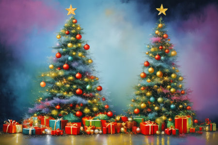 Abstract oil painting of Christmas tree, pastel colors splashの素材