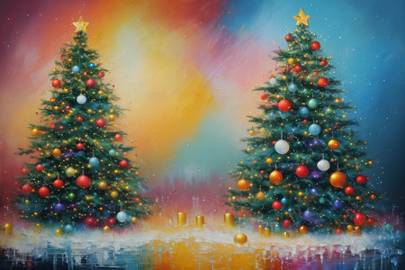 Abstract oil painting of Christmas tree, pastel colors splashの素材