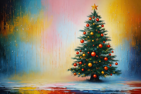 Abstract oil painting of Christmas tree, pastel colors splashの素材