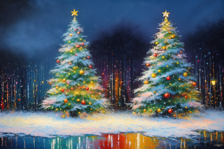 Abstract oil painting of Christmas tree, pastel colors splashの素材
