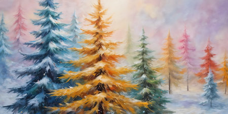 Abstract oil painting of Christmas tree, pastel colors splashの素材