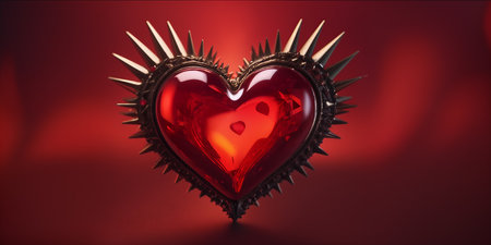 Red heart shaped ring, heart in a glass, Valentine's Dayの素材