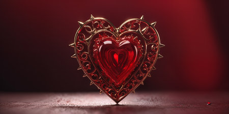 Red heart shaped ring, heart in a glass, Valentine's Dayの素材
