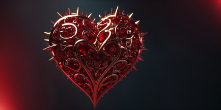 Red heart shaped ring, heart in a glass, Valentine's Dayの素材