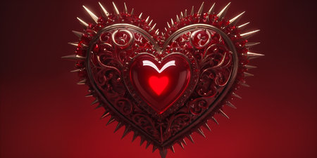 Red heart shaped ring, heart in a glass, Valentine's Dayの素材