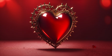 Red heart shaped ring, heart in a glass, Valentine's Dayの素材