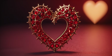 Red heart shaped ring, heart in a glass, Valentine's Dayの素材