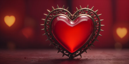 Red heart shaped ring, heart in a glass, Valentine's Dayの素材