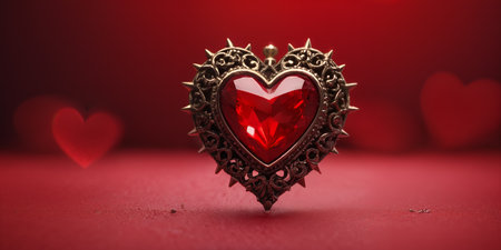 Red heart shaped ring, heart in a glass, Valentine's Dayの素材