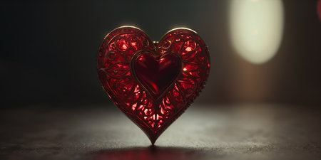 Red heart shaped ring, heart in a glass, Valentine's Dayの素材