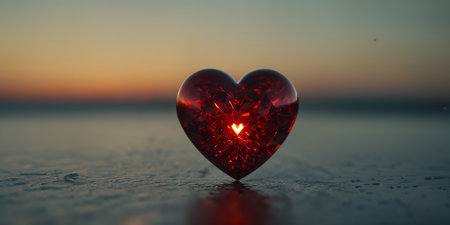 Red heart shaped ring, heart in a glass, Valentine's Dayの素材