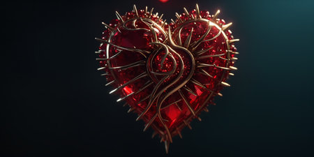 Red heart shaped ring, heart in a glass, Valentine's Dayの素材